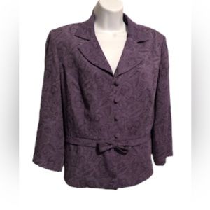 MISS‎ DORBY - Women’s Vintage Purple Brocade Peplum Blazer Bow Accent - Size 12P
